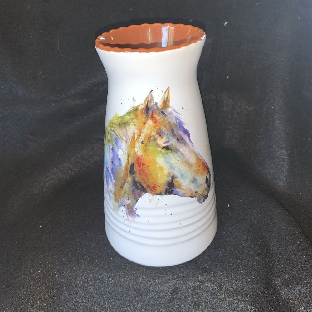 Dean Crouser 7" Ceramic Vase Of Spirit Horse Head Watercolor Reprint On Vase EUC